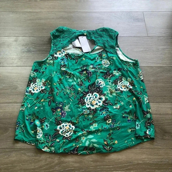 Daniel Rainn Floral Lace Tunic V-Neck Green Tank Top Womens Size 2X - Picture 9 of 10